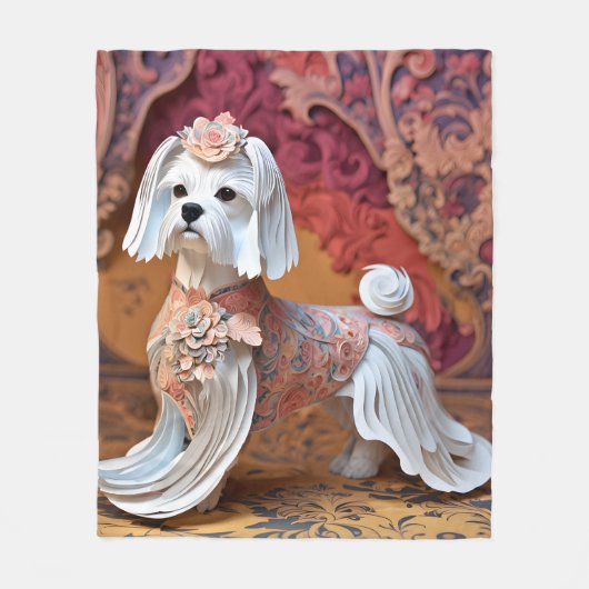 Papier Rococo Maltese pastelkleuren Fleece Deken (Voorkant)