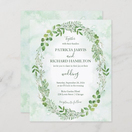 Papier Romance Verdure Budget Mariage Invitations (Devant / Derrière)