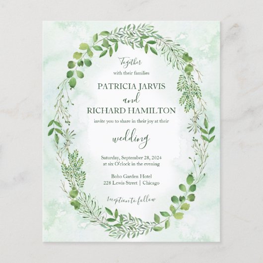 Papier Romance Verdure Budget Mariage Invitations (Devant)