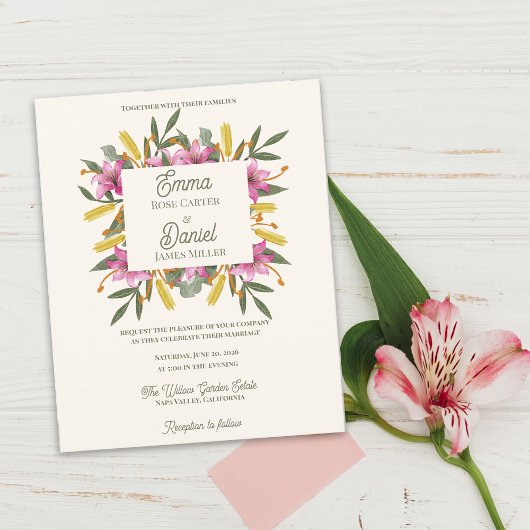 Papier Romantic Blush Pink Lily Botanical Wedding Invite
