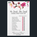 Papier Romantic Fairytale Wreath "He Said She Said" Jeu<br><div class="desc">Ce jeu romantique de couronnes de conte de fées "il a dit qu'elle a dit" est parfait pour une douche nuptiale à thème de jardin anglais. Le devant de la carte de jeu comporte "il a dit qu'elle a dit", ce qui est un quiz amusant sur la mariée et le...</div>