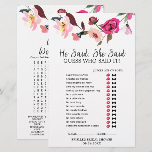 Papier Romantic Fairytale Wreath "He Said She Said" Jeu (Devant / Derrière)