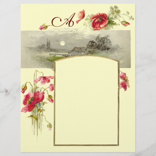 Papier ROMANTİCA MONOGRAM / POPIES, rouge, vert, crème (Devant)