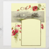 Papier ROMANTİCA MONOGRAM / POPIES, rouge, vert, crème (Devant / Derrière)
