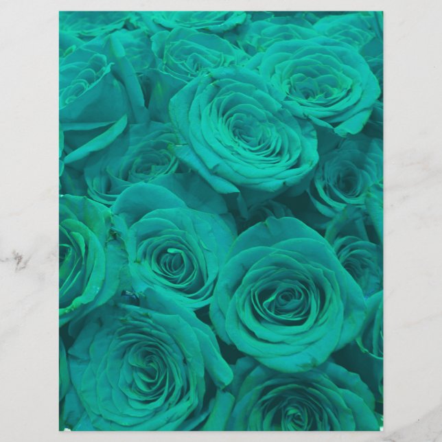 Papier Romantique élégant turquoise - roses verts (Devant)