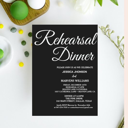 Papier Romantique noir calligraphie répétition dîner invi