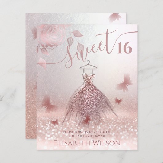 Papier Romantique Rose or parties scintillant  ombre robe (Devant / Derrière)