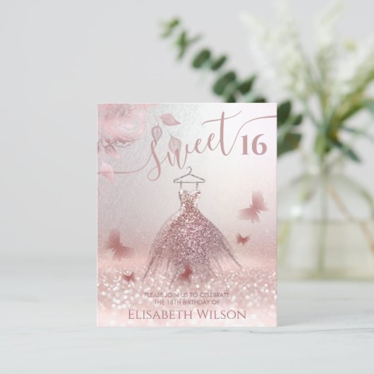 Papier Romantique Rose or parties scintillant  ombre robe (Debout devant)