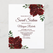 Papier Romantique Rose Rouge Sweet 16 Budget Invitation (Devant)