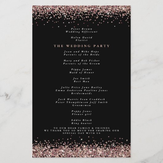 PAPIER | Roos Gold Glitter Black Wedding Programme Flyer (Achterkant)