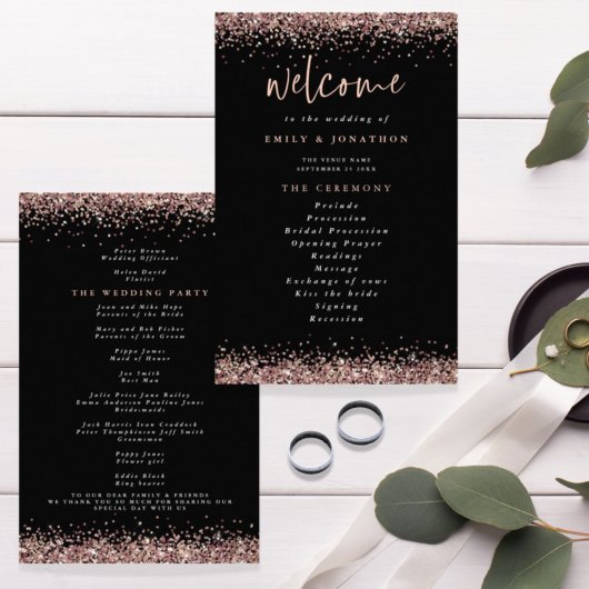 PAPIER | Roos Gold Glitter Black Wedding Programme Flyer