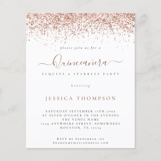 PAPIER Roos Gold Glitter Quinceañera Flyer (Voorkant)
