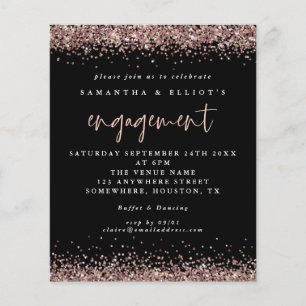 PAPIER   Roos Gold Glitter Verloving Black Invite Flyer