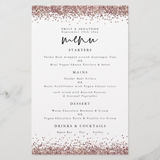 PAPIER | Roos Gold Glitter Wedding White Menu (Voorkant)