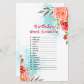 Papier Rose Anniversaire Mot Jeu (Devant / Derrière)