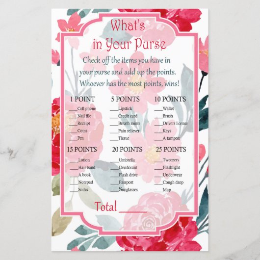 Papier Rose aquarelle Qu'est-ce que votre sac à main (Devant)