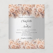 Papier Rose argent or floral élégante invitation mariage (Devant)