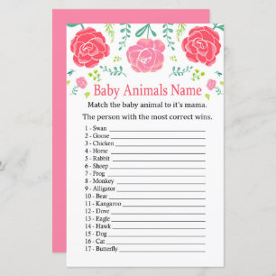 Papier Rose Baby Animaux Nom Jeu