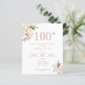 Papier Rose blanche | 100e anniversaire Invitation budgét (Debout devant)