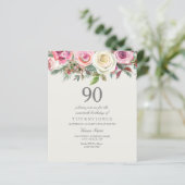 Papier Rose blanche Floral 90e anniversaire Invitation bu (Debout devant)