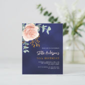 Papier Rose bleu or fleuri budget anniversaire invitation (Debout devant)