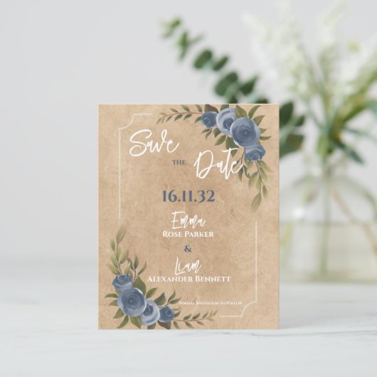 Papier Rose bleu rustique mariage floral Enregistrer la d (Debout devant)