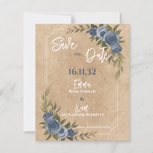 Papier Rose bleu rustique mariage floral Enregistrer la d (Devant)