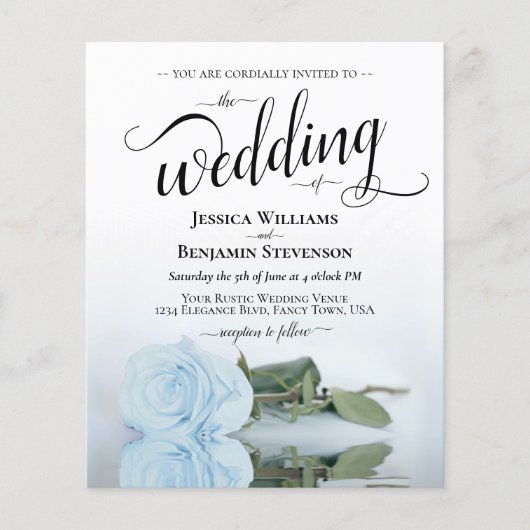 Papier Rose bleu simple Faire-part de mariage BUDGET (Devant)