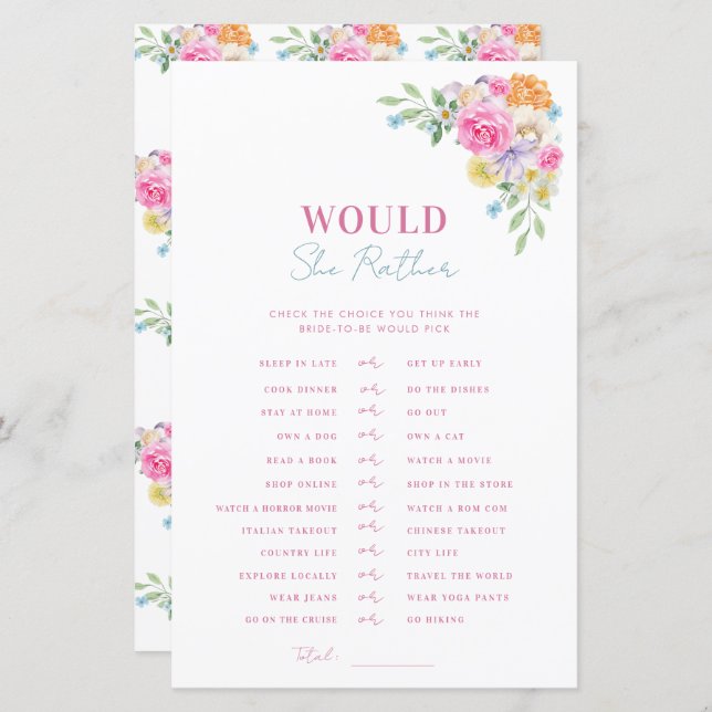 Papier Rose Blue Fête des mariées Voudrait-Elle Plutôt Jo (Devant / Derrière)