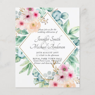 Papier Rose Blush Floral Greenery Mariage Invite BUDGET