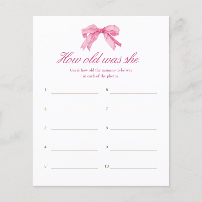 Papier Rose Bow Baby shower Quel Âge Avait-Elle Jeu D'Âge (Devant)