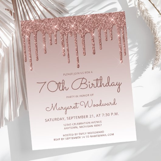 Papier Rose Budget Gold 70e anniversaire de fête Invitati