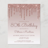 Papier Rose Budget Gold 80e anniversaire de fête Invitati (Devant)