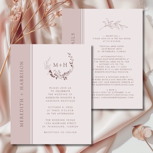 Papier Rose Budget Gold Blush Monogram Mariage Invitation