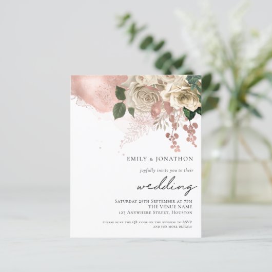 Papier Rose Budget Gold Champagne Florals Invitation de m (Debout devant)