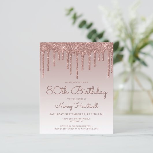 Papier Rose Budget Gold Glam 80e anniversaire Invitation (Debout devant)