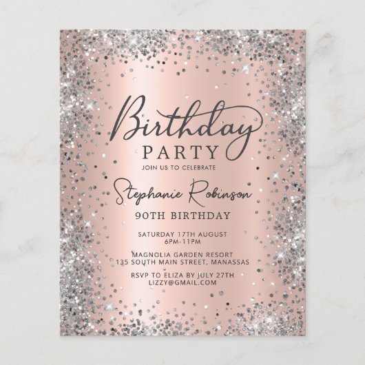 Papier Rose Budget Or et argent 90e anniversaire Invitati (Devant)