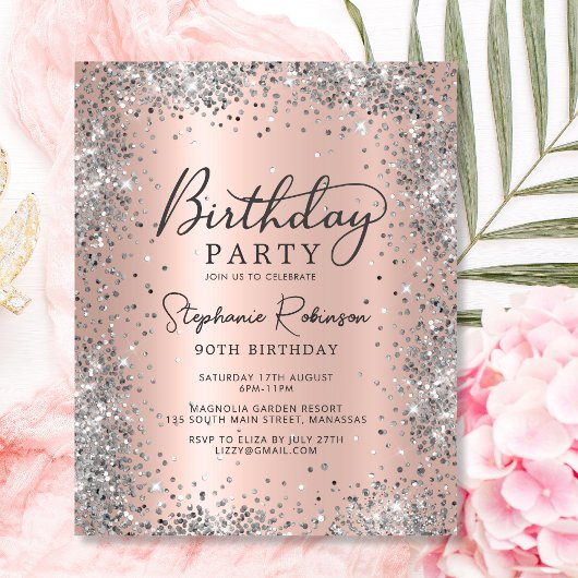 Papier Rose Budget Or et argent 90e anniversaire Invitati