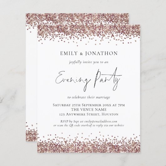 Papier ROSE BUDGET Parties scintillant d'or Code QR Soiré (Devant / Derrière)