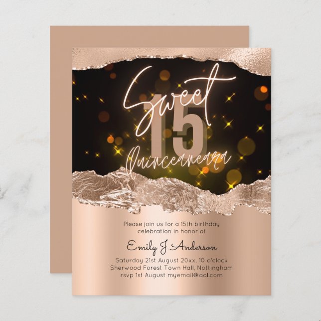 Papier ROSE BUDGET Parties scintillant Gold Foil Quincean (Devant / Derrière)