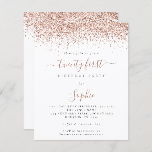 Papier Rose Budget Parties scintillant Gold Girly 21e Inv (Devant / Derrière)