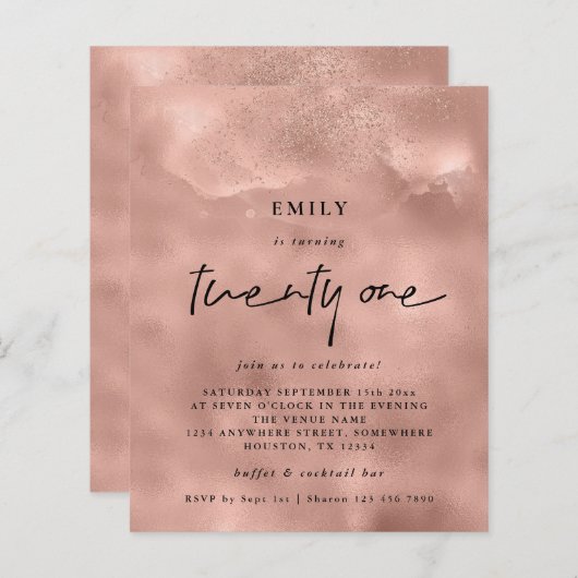 Papier Rose Budget Parties scintillant Or 21ème partie In (Devant / Derrière)