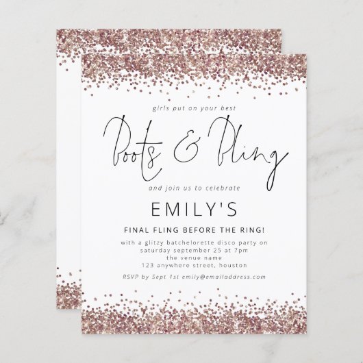 Papier ROSE BUDGET Parties scintillant or  Bachelorette I (Devant / Derrière)