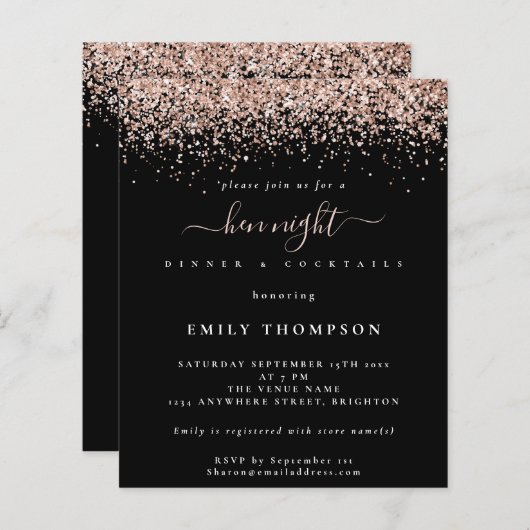 Papier Rose Budget Parties scintillant or Hen Night Noir  (Devant / Derrière)