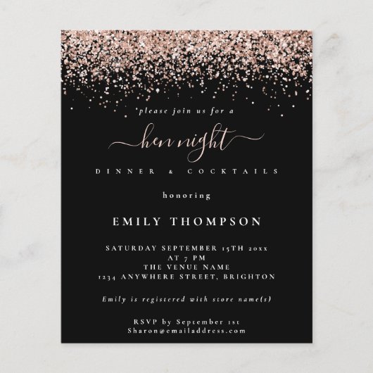 Papier Rose Budget Parties scintillant or Hen Night Noir (Devant)