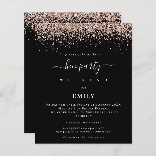 Papier Rose Budget Parties scintillant Or Hen Party Itiné (Devant / Derrière)