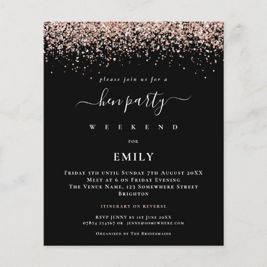 Papier Rose Budget Parties scintillant Or Hen Party Itiné (Devant)