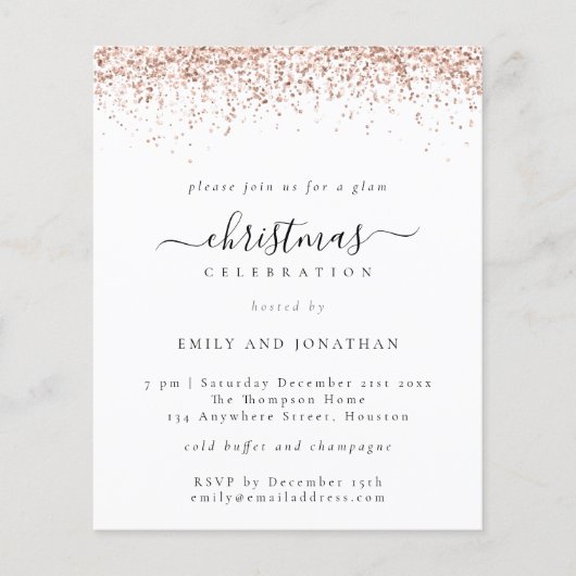 Papier Rose Budget Parties scintillant or Noël Invitation (Devant)