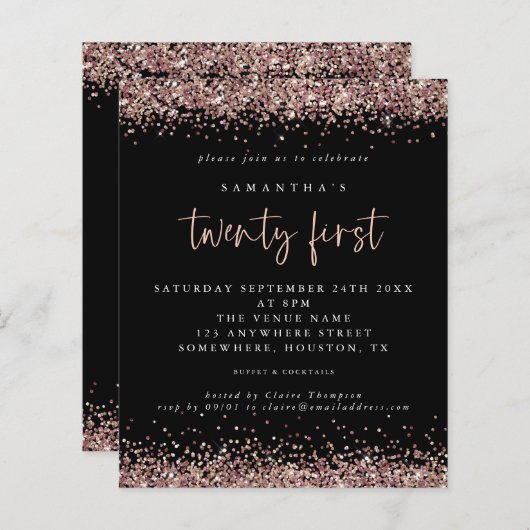 Papier Rose Budget Parties scintillant or Noir 21e Invita (Devant / Derrière)