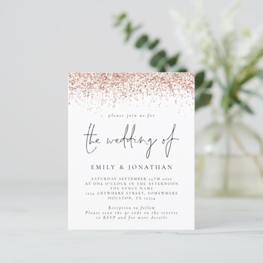Papier Rose Budget Parties scintillant or QR Code Mariage (Debout devant)